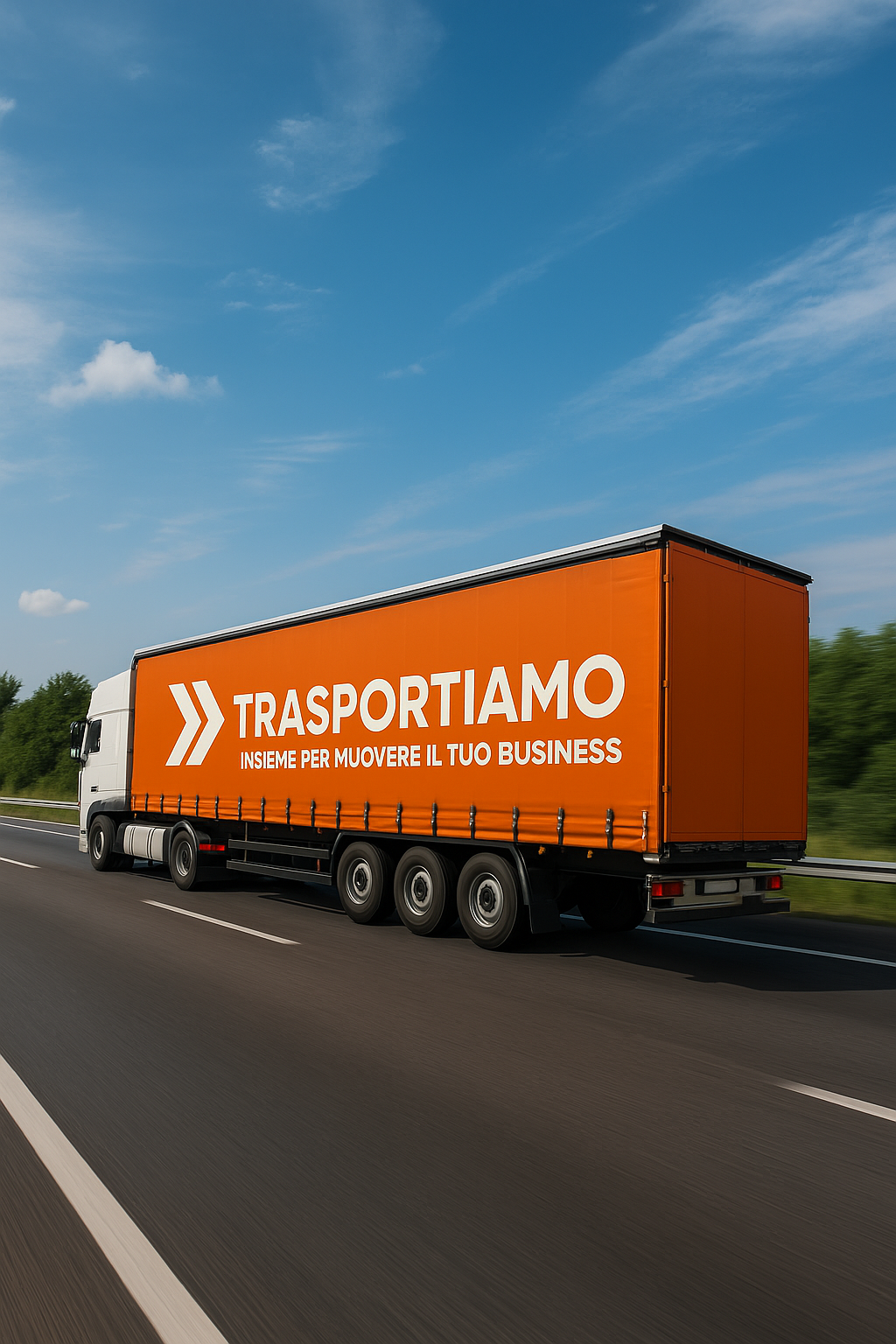 Bilico arancione Trasportiamo in movimento su autostrada